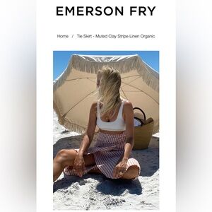 Emerson Fry India Collection TIE SKIRT MUTED CLAY STRIPE ORGANIC LINEN Size M/L